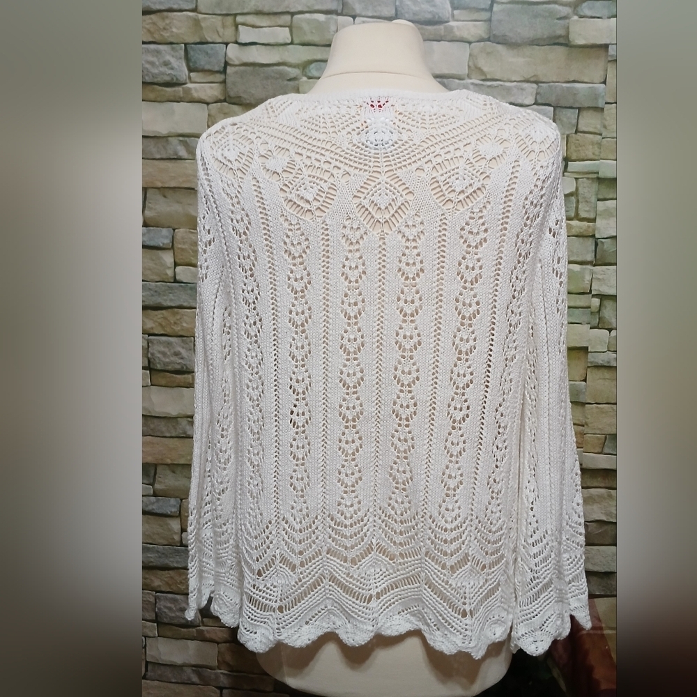 Ruby Rd. White Open-Front Knit Cardigan Cottagecore - Picture 2 of 3